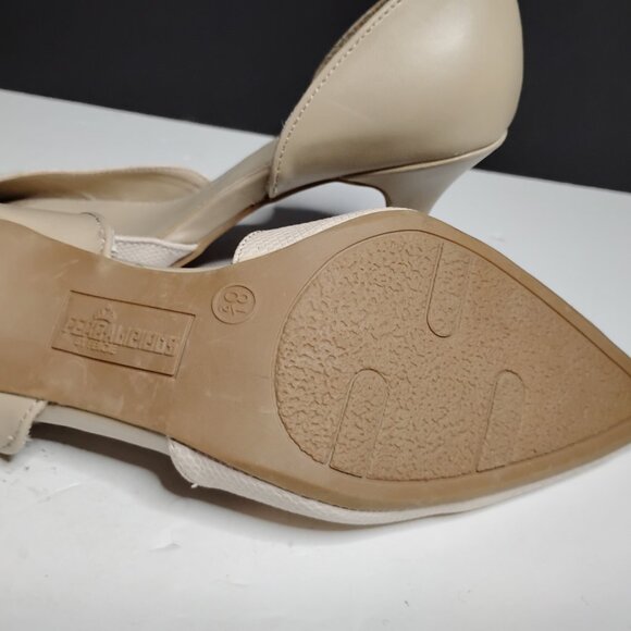 Fergalicious by Fergie Heels Size 8.5 Tan/Cream Cordelia Synthetic D'Orsay Style - Picture 11 of 12